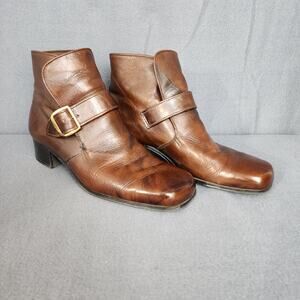Vintage Regal Mens Boots 7.5D Brown Leather Ankle Dress Pull On Buckle Strap